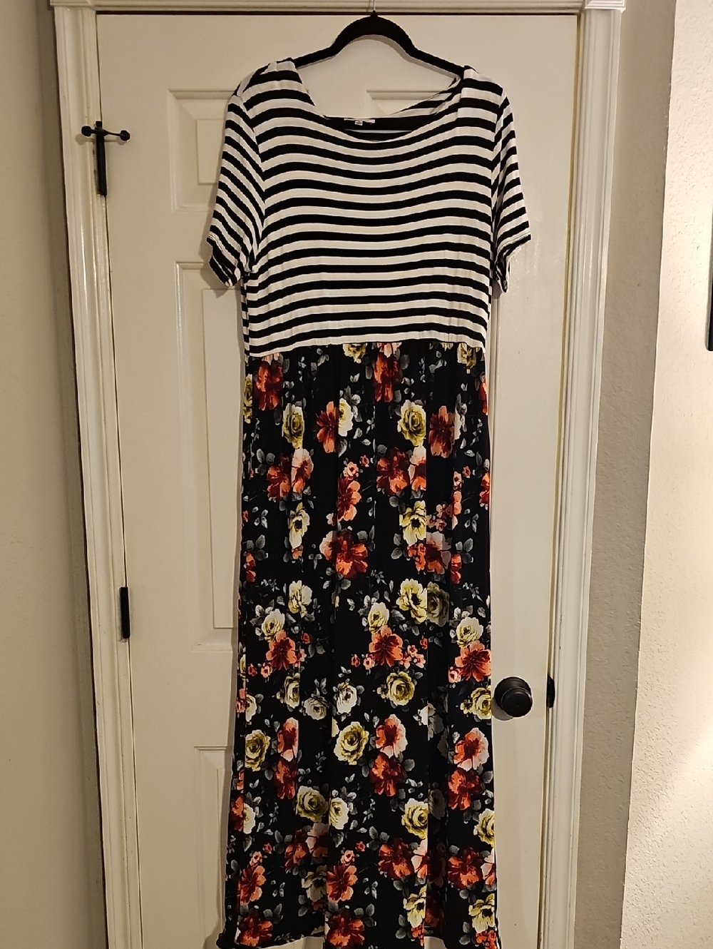 white birch Black Striped Top with Floral Maxi Skirt
